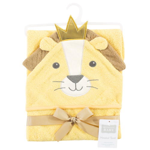 Hudson Baby Cotton Animal Face Hooded Towel, King Lion
