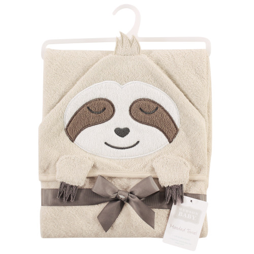 Hudson Baby Cotton Animal Face Hooded Towel, Sloth