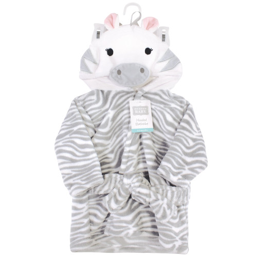 Hudson Baby Plush Animal Face Bathrobe, Gray Zebra