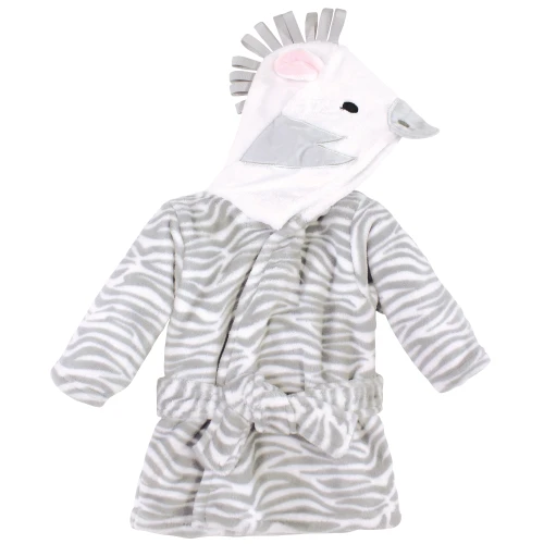 Hudson Baby Plush Animal Face Bathrobe, Gray Zebra