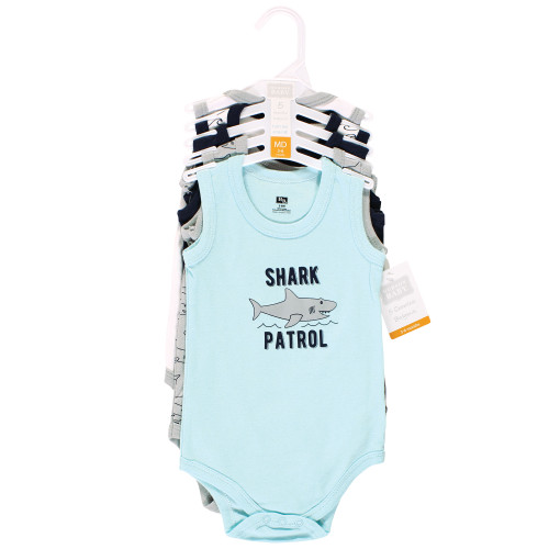 Hudson Baby Cotton Sleeveless Bodysuits, Shark Patrol