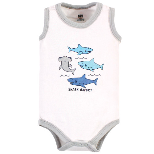 Hudson Baby Cotton Sleeveless Bodysuits, Shark Patrol