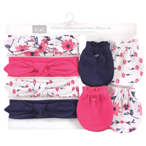 Hudson Baby Cotton Headband and Scratch Mitten Set, Botanical