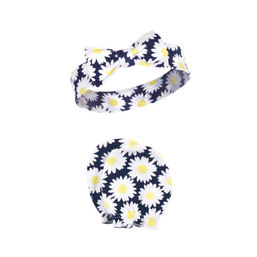 Hudson Baby Cotton Headband and Scratch Mitten Set, Daisy