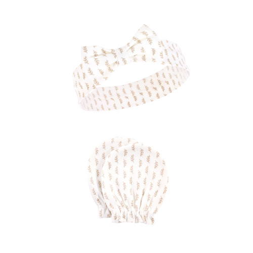 Hudson Baby Cotton Headband and Scratch Mitten Set, Fall Floral