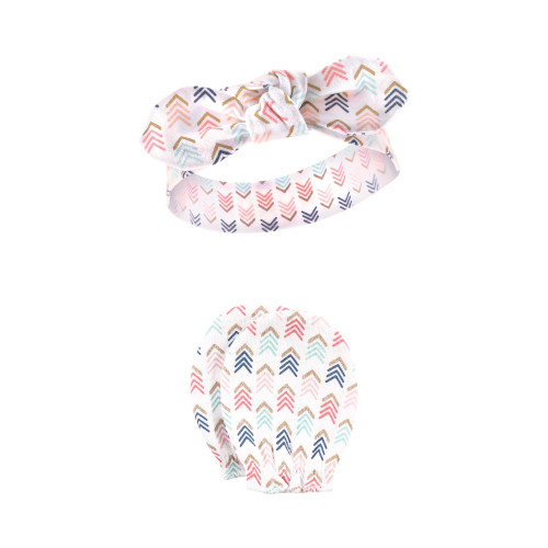 Hudson Baby Cotton Headband and Scratch Mitten Set, Feathers