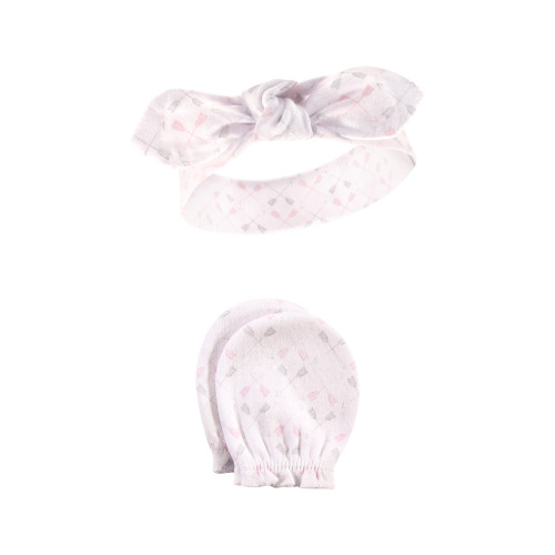 Hudson Baby Cotton Headband and Scratch Mitten Set, Gray Feather
