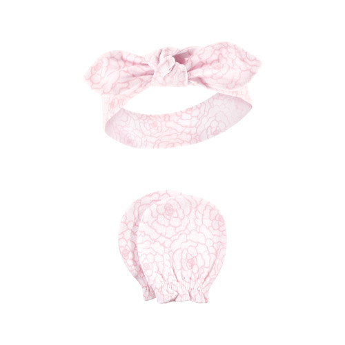 Hudson Baby Cotton Headband and Scratch Mitten Set, Gray Feather