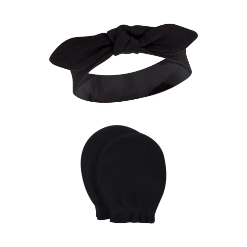 Hudson Baby Cotton Headband and Scratch Mitten Set, Black Xoxo
