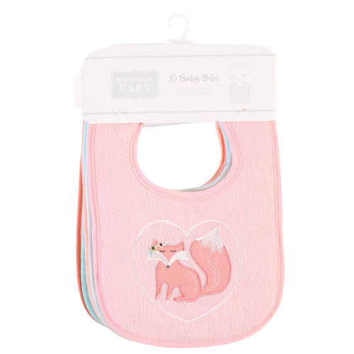 Hudson Baby Cotton Terry Drooler Bibs with Fiber Filling, Girl Woodland
