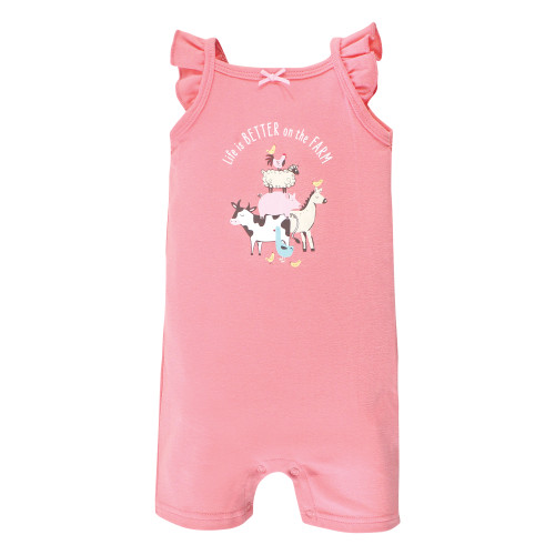 Hudson Baby Cotton Rompers, Girl Farm Animals