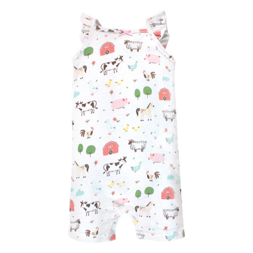 Hudson Baby Cotton Rompers, Girl Farm Animals