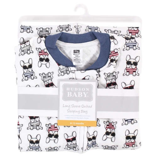 Hudson Baby Premium Quilted Long Sleeve Sleeping Bag and Wearable Blanket, French Dog