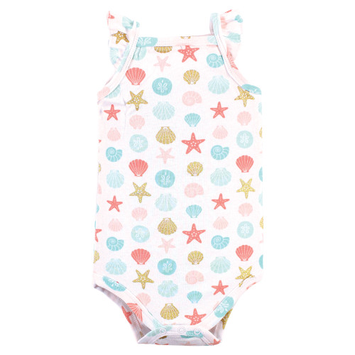 Hudson Baby Cotton Sleeveless Bodysuits, Coral Mint Mermaid