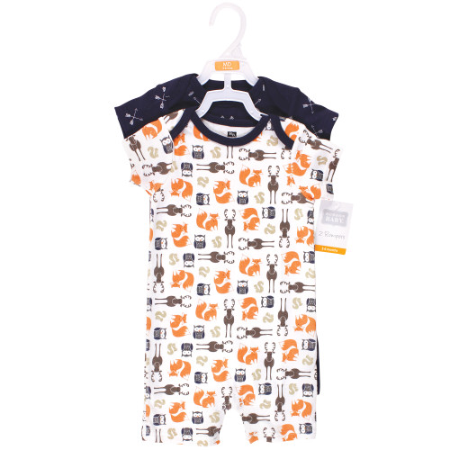 Hudson Baby Cotton Rompers, Forest