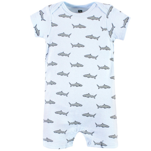 Hudson Baby Cotton Rompers, Blue Shark