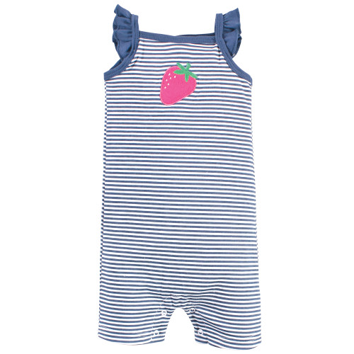 Hudson Baby Cotton Rompers, Pink Strawberry