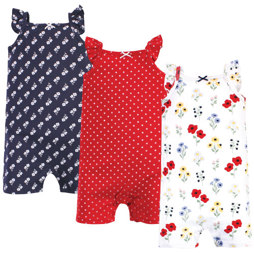 Hudson Baby Cotton Rompers, Wildflower