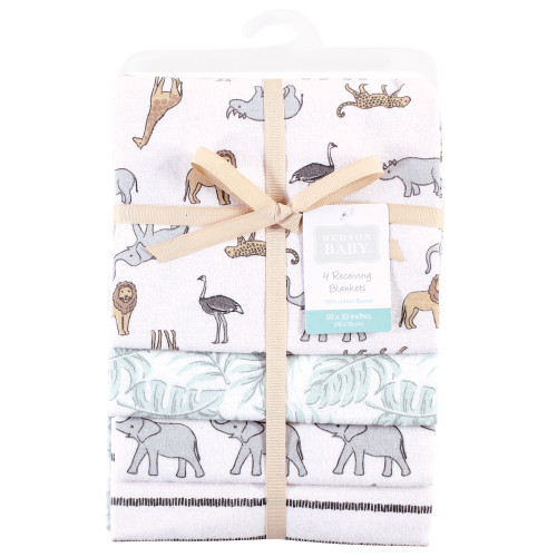 Hudson Baby Cotton Flannel Receiving Blankets, Modern Neutral Safari