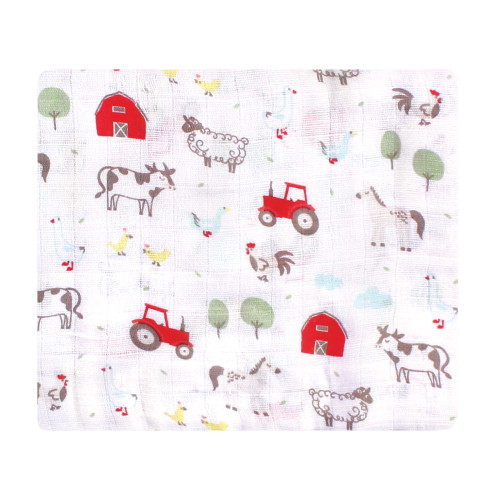 Hudson Baby Cotton Muslin Swaddle Blankets, Boy Farm Animals Hudson