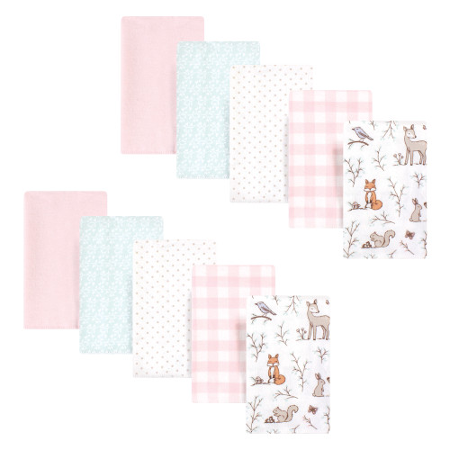 Hudson Baby Cotton Flannel Burp Cloths, Pink Enchanted Forest