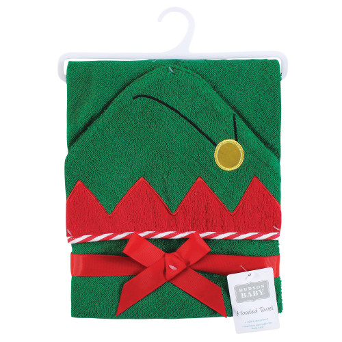 Hudson Baby Cotton Poly Animal Face Hooded Towel, Elf