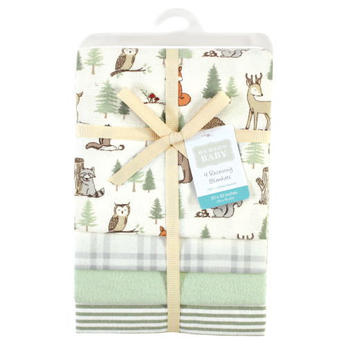 Hudson Baby Cotton Flannel Receiving Blankets, Forest Animals