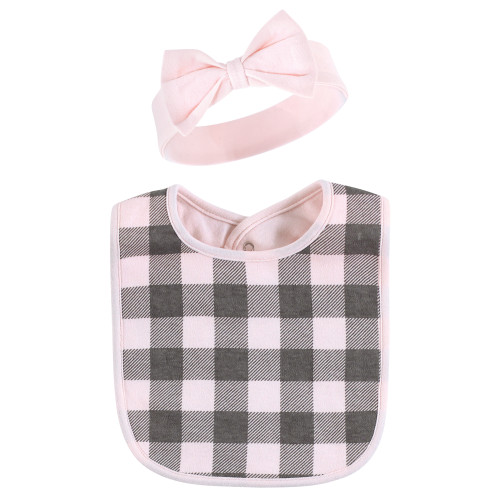 Hudson Baby Cotton Bib and Headband or Caps Set, Girl Baby Bear