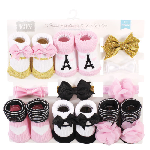 Hudson Baby Headband and Socks Giftset, Paris 10-Pack