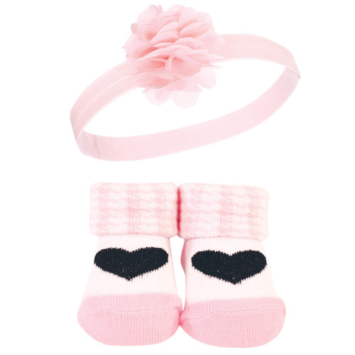 Hudson Baby Headband and Socks Giftset, Pink Black Love 10-Pack