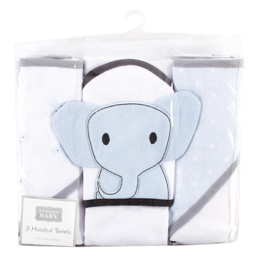 Hudson Baby Cotton Rich Hooded Towels, Blue Elephant