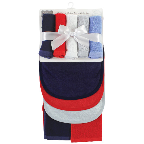Hudson Baby Rayon from Bamboo Bib, Burp Cloth and Washcloth 10Pk, Red Blue