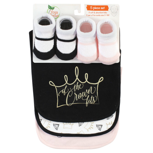Yoga Sprout Cotton Bibs and Socks, Crown
