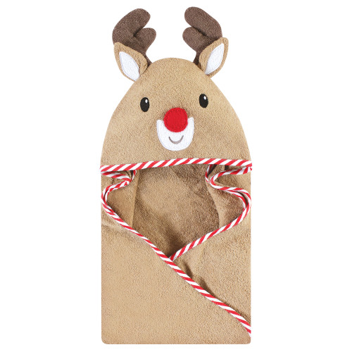Hudson Baby Cotton Poly Animal Face Hooded Towel, Rudolph
