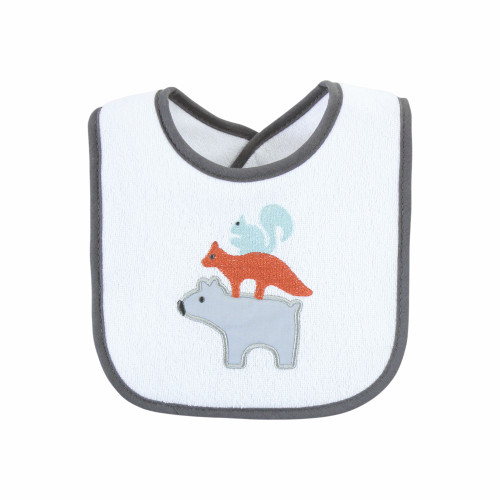 Hudson Baby Cotton Terry Drooler Bibs with Fiber Filling, Boy Gray Woodland