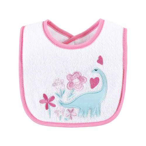 Hudson Baby Cotton Terry Drooler Bibs with Fiber Filling, Girl Dino