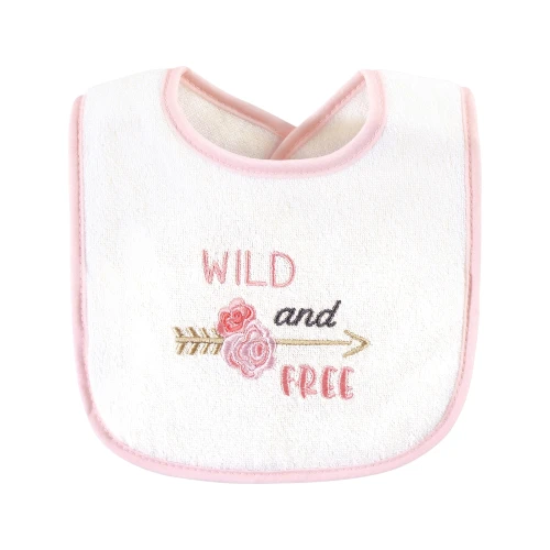 Hudson Baby Cotton Terry Drooler Bibs with Fiber Filling, Pink Girl Woodland