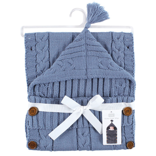 Hudson Baby Knitted Baby Lounge Stroller Wrap Sack, Coronet Blue