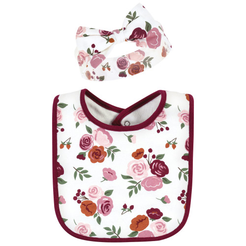 Hudson Baby Cotton Bib and Headband or Caps Set, Pumpkin Spice