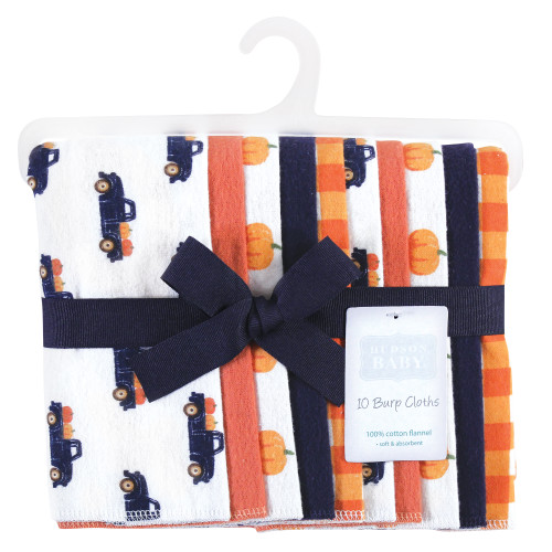 Hudson Baby Cotton Flannel Burp Cloths, Pumpkin Truck