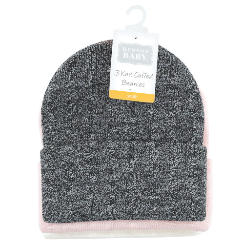 Hudson Baby Knit Caps and Cuffed Beanies, Pink White
