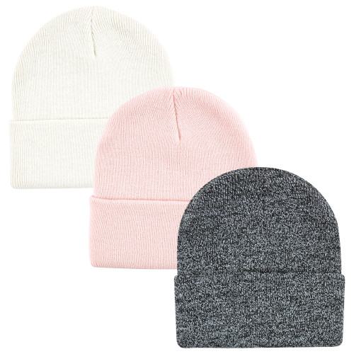 Hudson Baby Knit Caps and Cuffed Beanies, Pink White