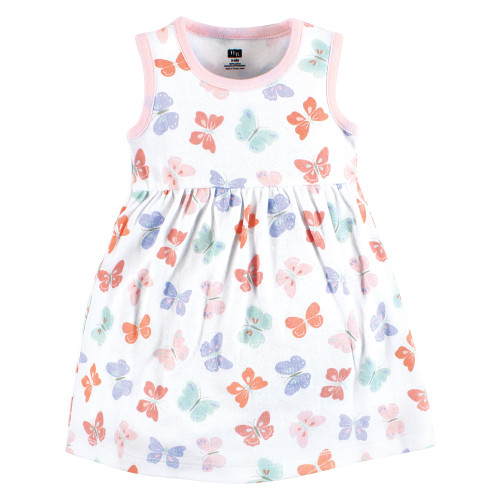 Hudson Baby Cotton Dress and Cardigan Set, Pastel Butterfly