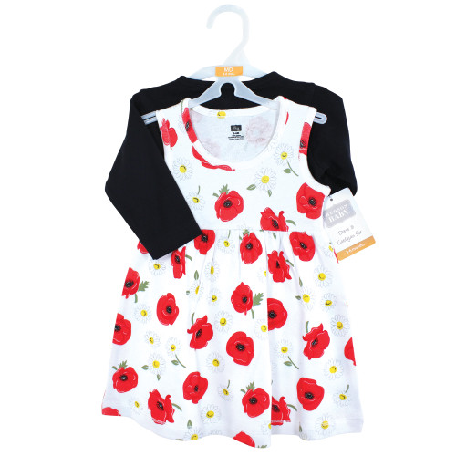 Hudson Baby Cotton Dress and Cardigan Set, Poppy Daisy