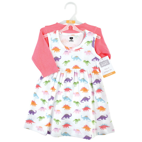 Hudson Baby Cotton Dress and Cardigan Set, Girl Dinosaurs