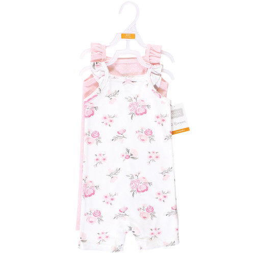 Hudson Baby Cotton Rompers, Pink Floral Dots