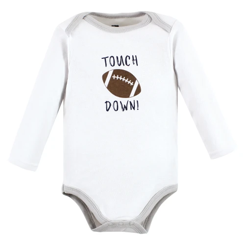 Hudson Baby Cotton Long-Sleeve Bodysuits, Brown Football Buddy