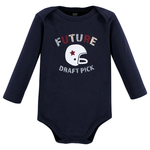 Hudson Baby Cotton Long-Sleeve Bodysuits, Brown Football Buddy