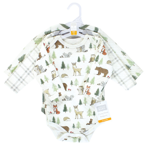 Hudson Baby Quilted Long Sleeve Cotton Bodysuits, Forest Animals