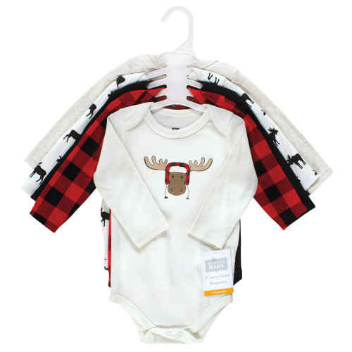 Hudson Baby Cotton Long-Sleeve Bodysuits, Winter Moose 5-Pack